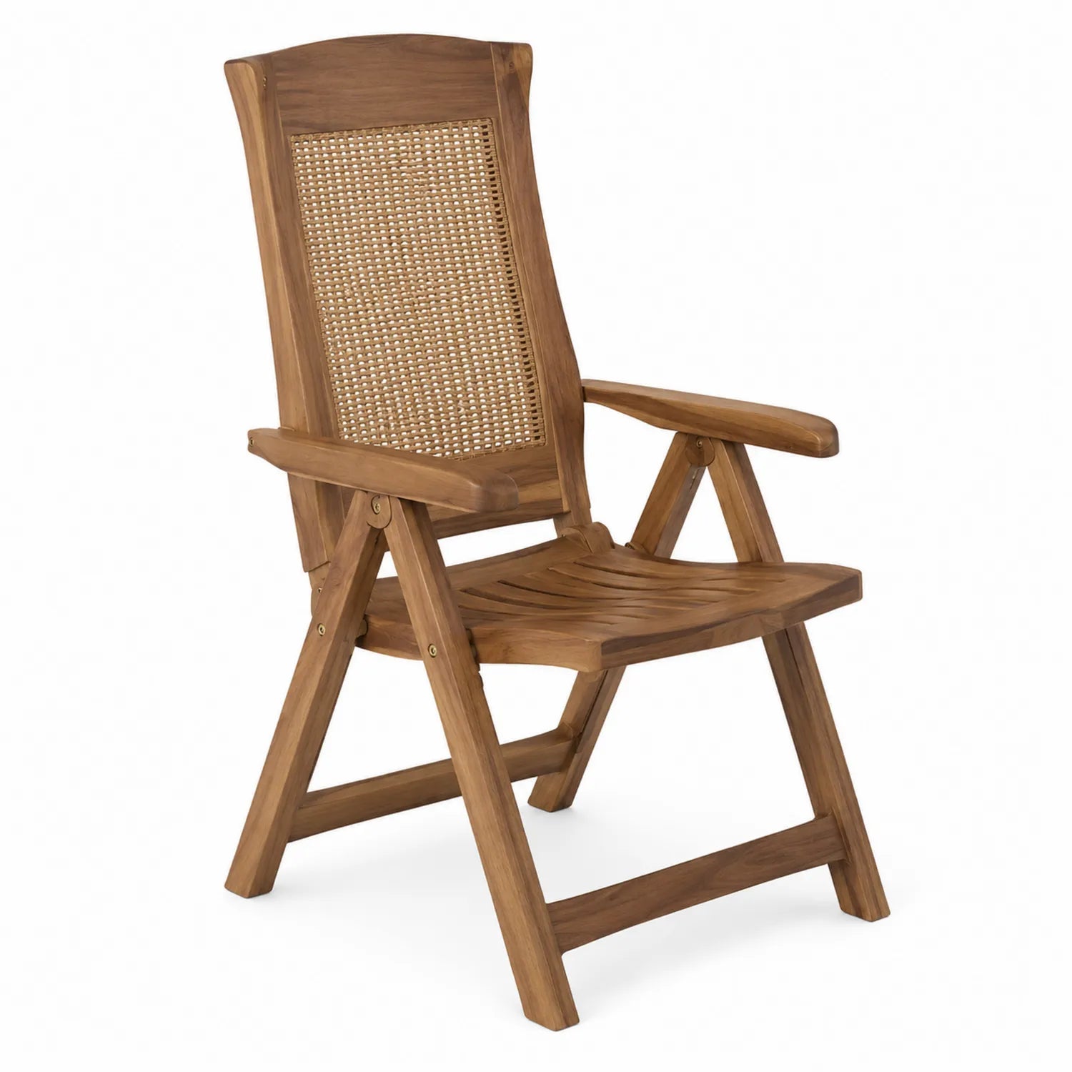 Silla plegable de teca y mimbre