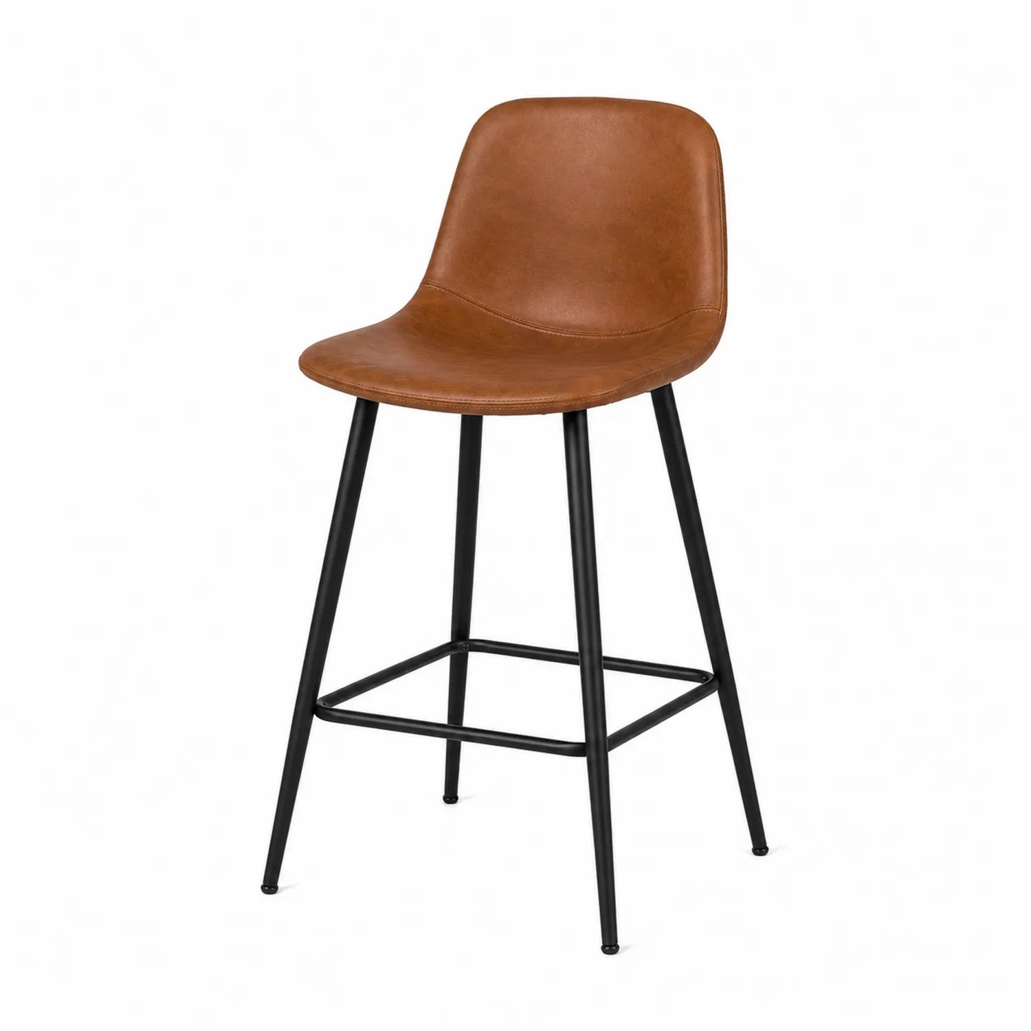 Taburete de piel sintética marrón con patas de metal negro