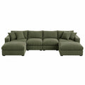 Sofá seccional en L de corduroy con chaise longue Verde Oliva