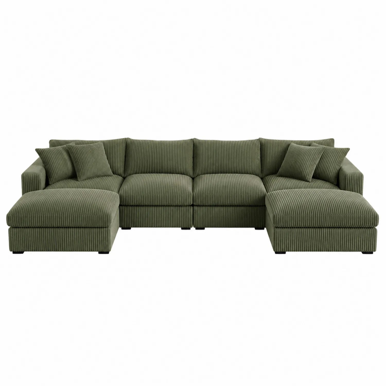 Sofá seccional en L de corduroy con chaise longue Verde Oliva