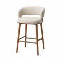 Taburete de bar tapizado de poliéster beige con estructura de madera