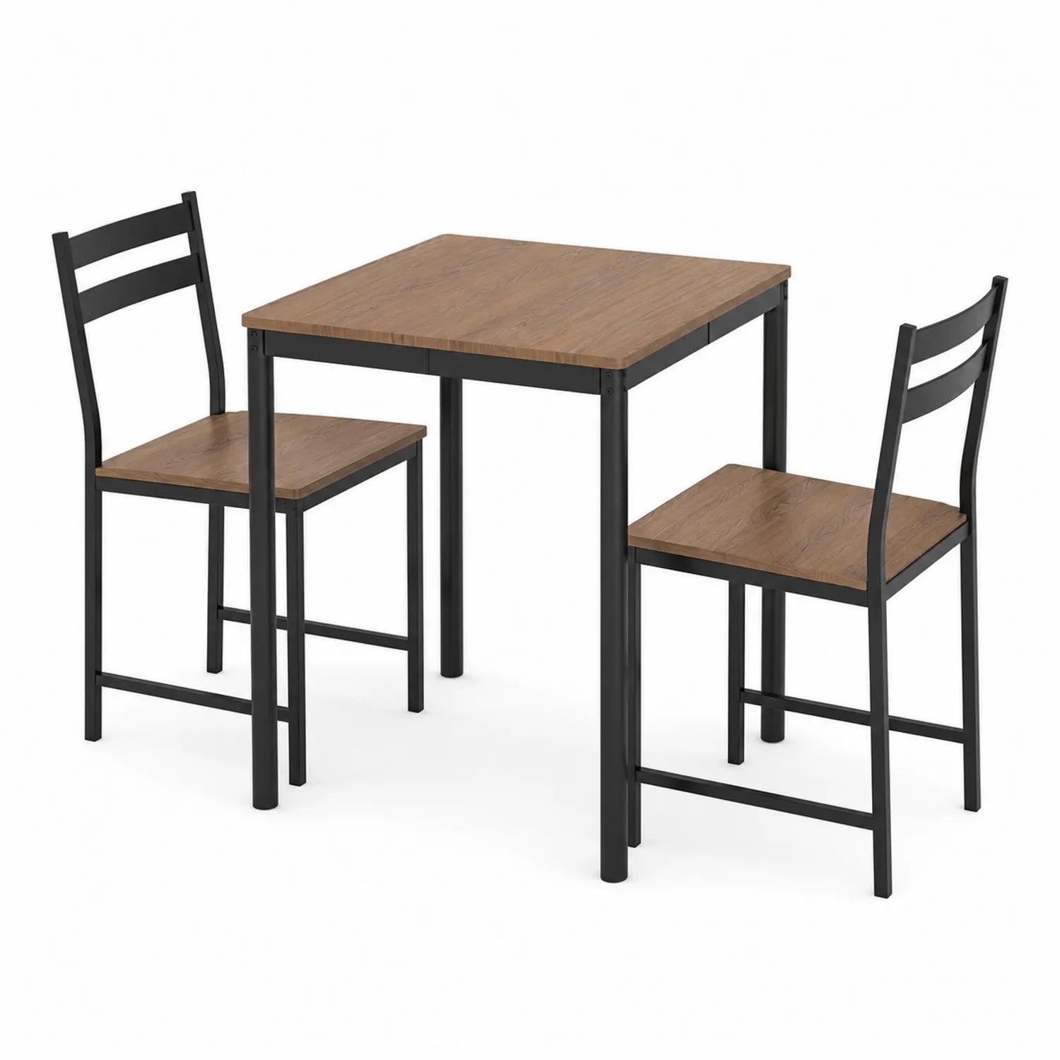Conjunto de mesa cuadrada de comedor y 2 sillas de madera y metal 70x70x75cm