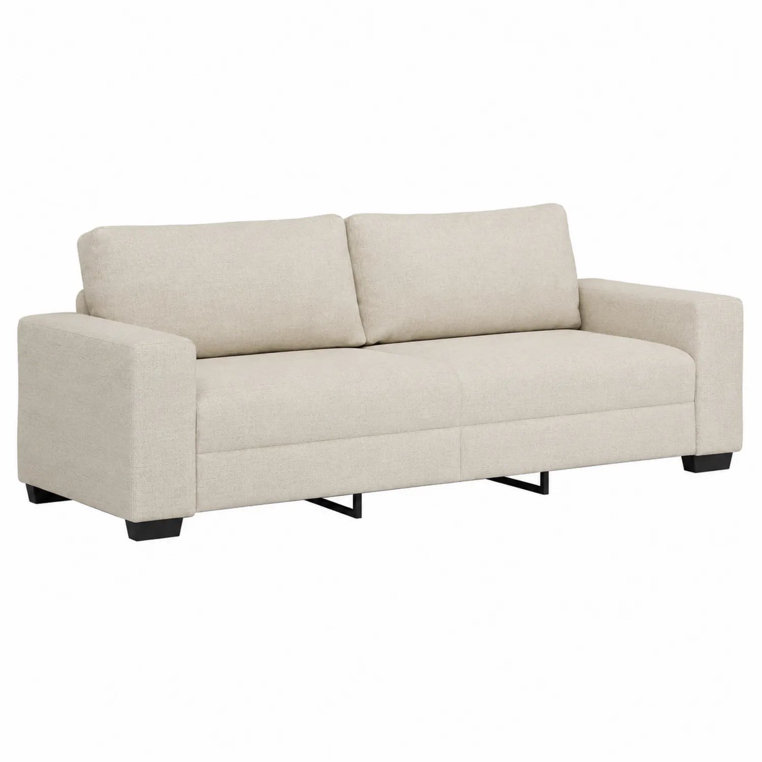 Sofá de Tres Plazas Tela Beige con Espuma de Alta Densidad