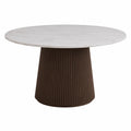 Mesa de comedor redonda de mármol y base de metal marrón