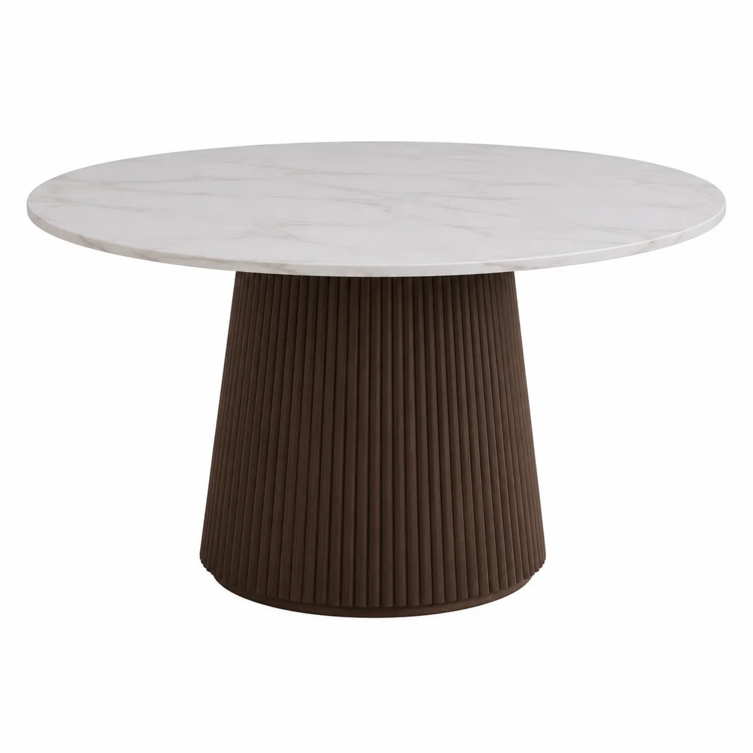 Mesa de comedor redonda de mármol y base de metal marrón