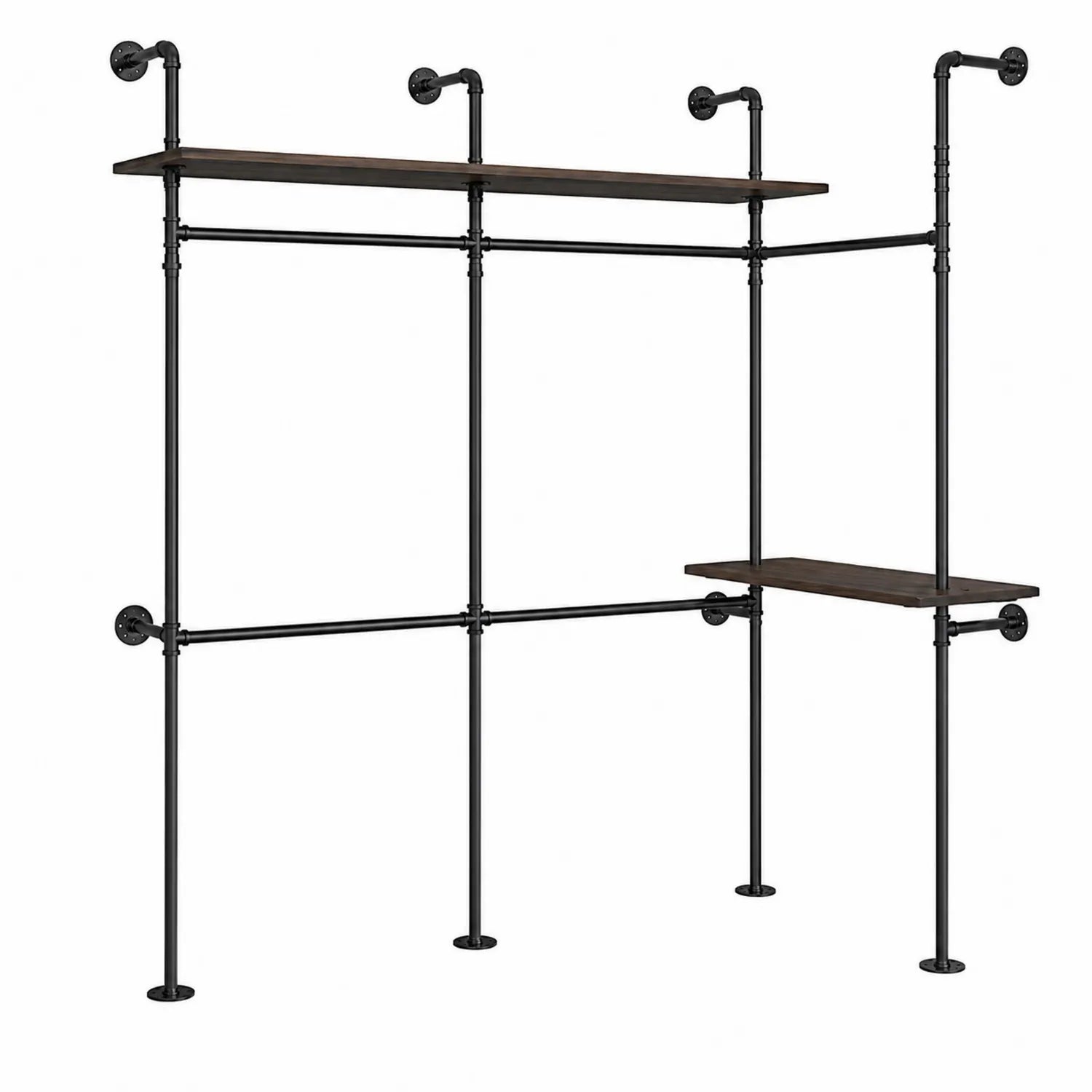 Estantería de pared industrial de acero y madera negro 120x180x30 cm