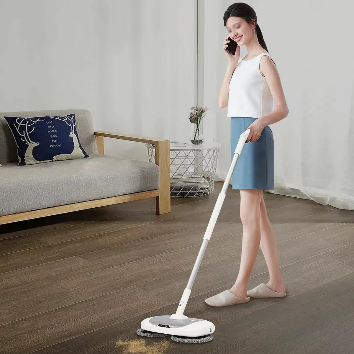 Balai électrique sans fil avec seau de nettoyage pour le nettoyage des sols Carreaux Sols durs Planchers en bois Hauteur totale : 1,2 m 40 W Tête de
