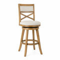 Taburete de madera con asiento giratorio de tela beige