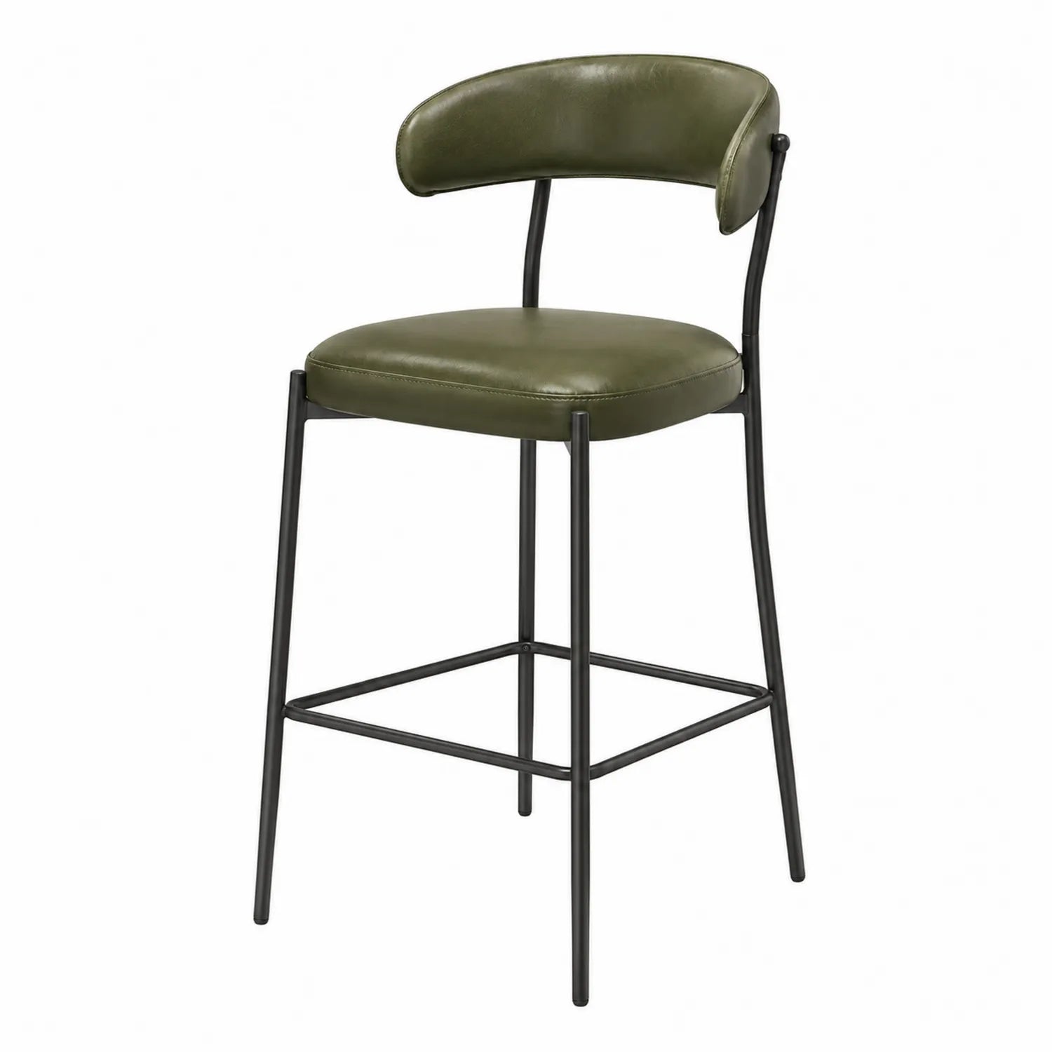 Taburete de Bar con Respaldo de Cuero Sintético Verde y Estructura de Metal Negro