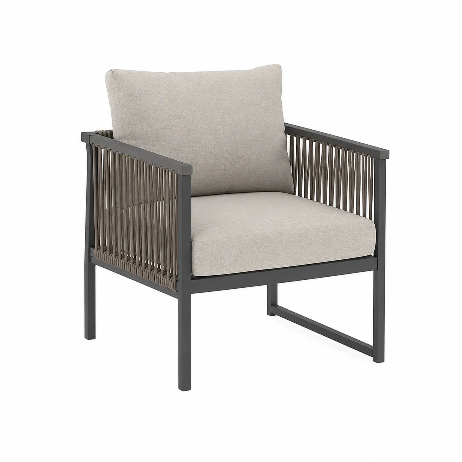 Silla de aluminio y cuerda con cojines beige