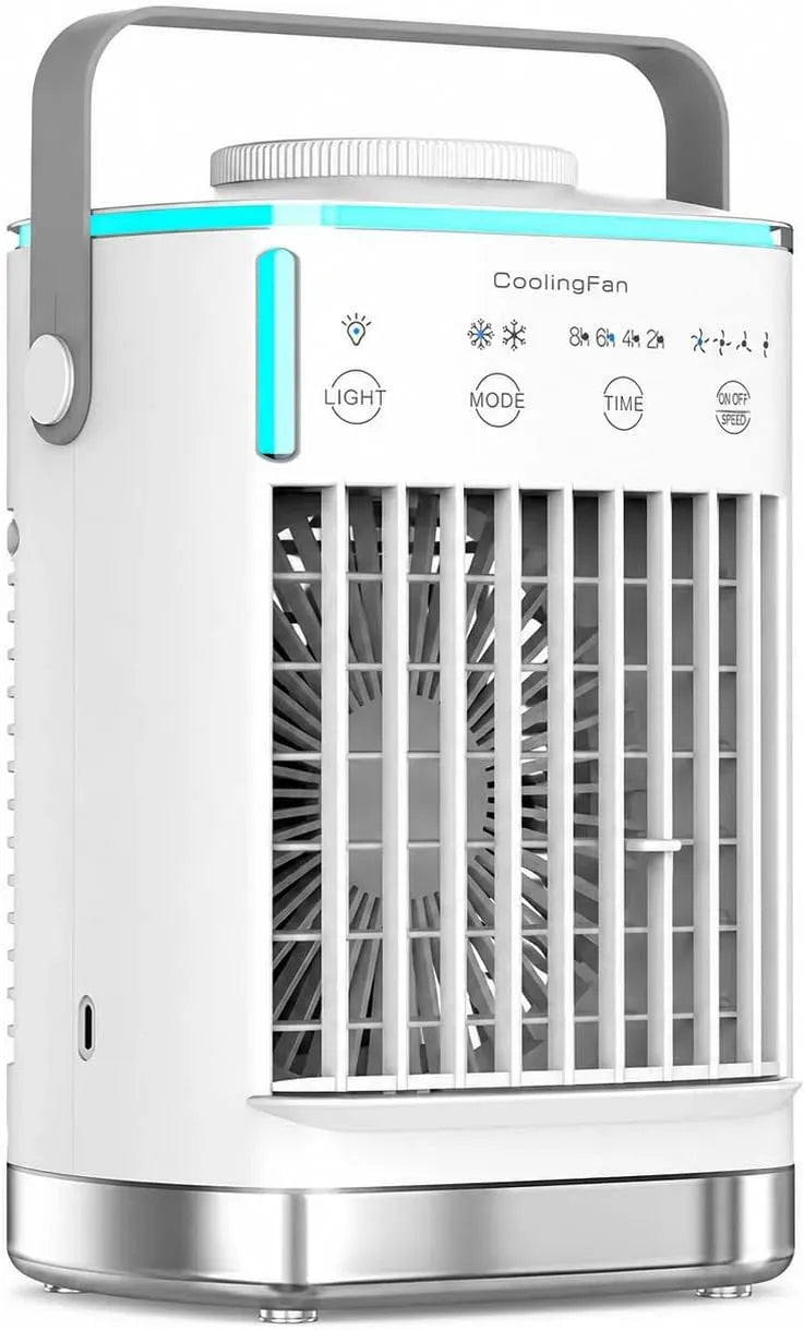 Ventilateur, minuteur, 3 vitesses, lumière 7 couleurs, humidificateur 9 W, minuterie de 2 à 8 heures