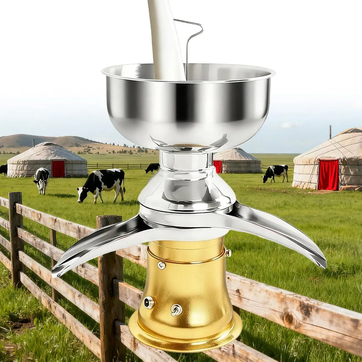 Séparateur de Crème Lactée Électrique 50 L/H, Idéal pour Fabrication Beurre/Fromage/Lait Écrémé Gold, Centrifugeuse Professionnelle en Acier